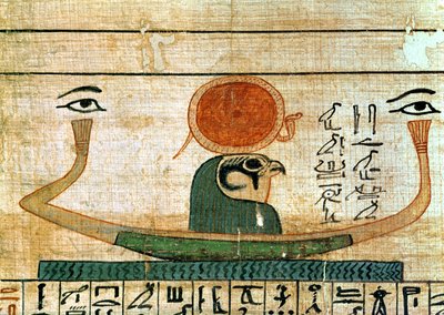 Papyrus funéraire égyptien représentant la barque de Re-Herakhty - Egyptian